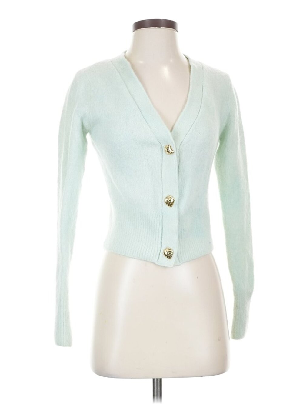 Paris Atelier & Other Stories XS Cardigan Aqua Sweater with Gold Buttons
